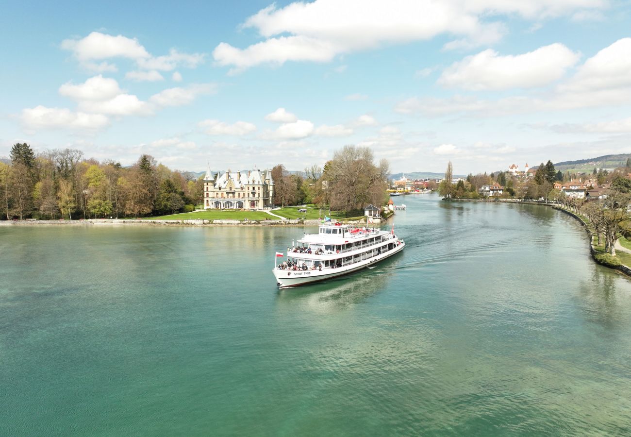 Ferienwohnung in Hünibach - Bijou Holzmätteli direkt am Thunersee mit Sauna